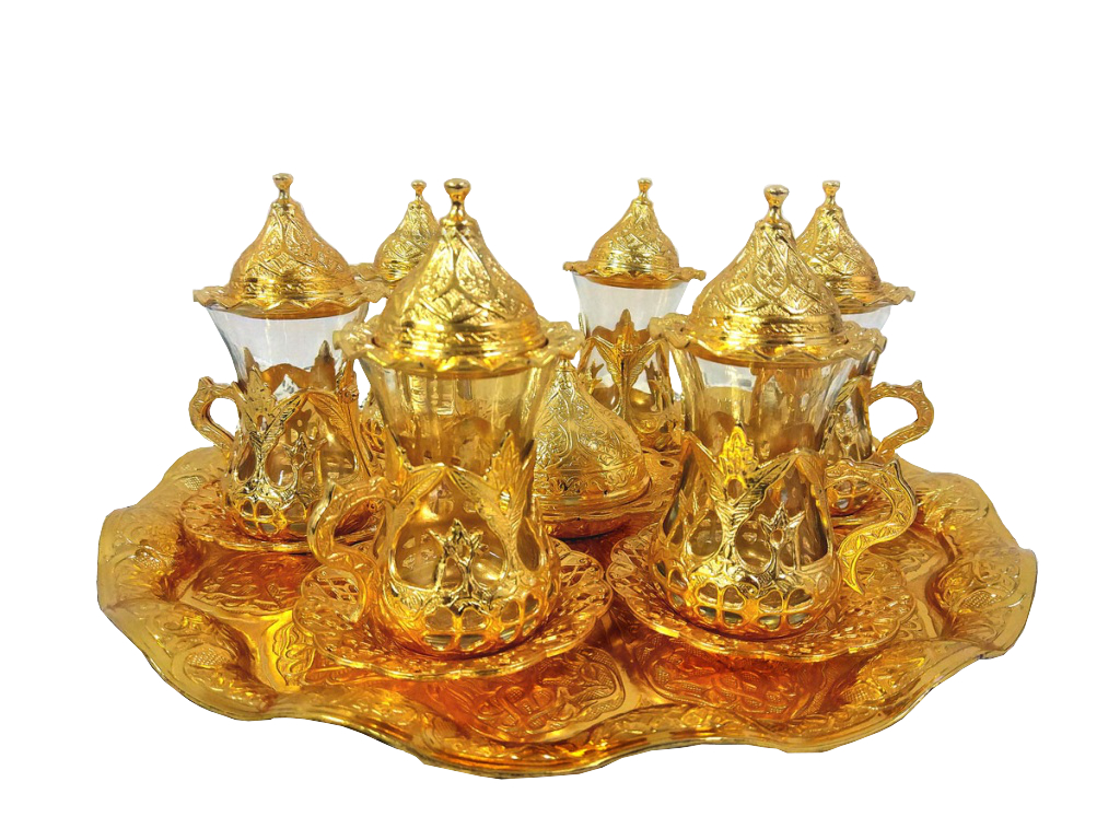 Купить золотой чай. Турецкая посуда армуды. Турецкие армуды золото набор. Армуды золотой Стамбул. Турецкий чайный набор армуды.